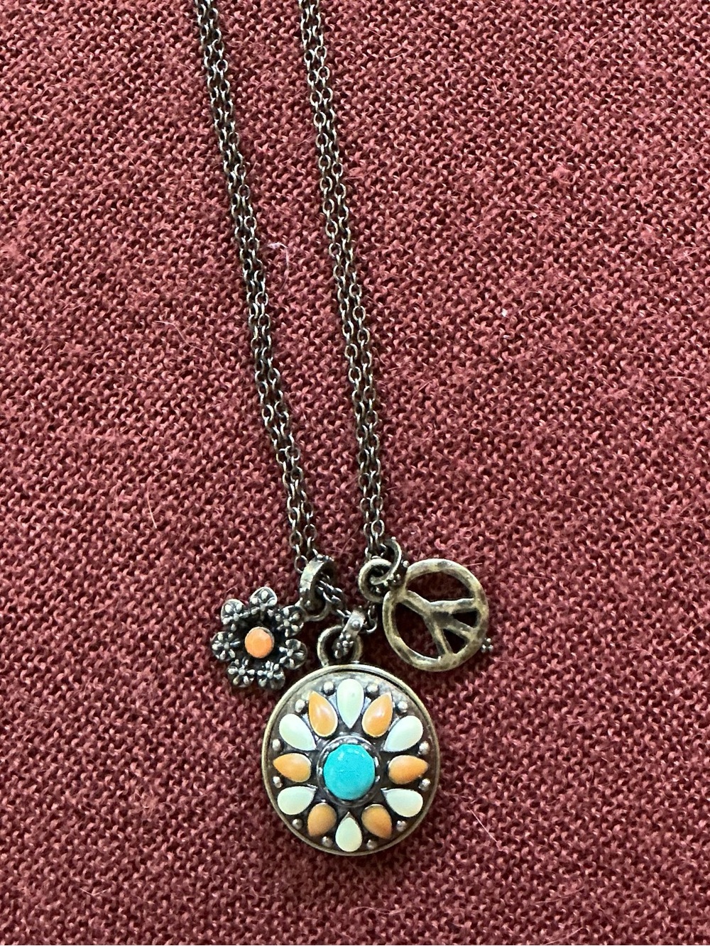 Lucky Brand Turquoise, Coral & Cream Multi-Charm Necklace